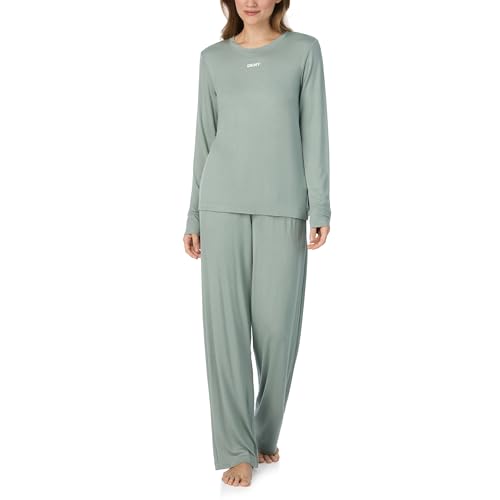 Image of DKNY Womens Sleepwear & Loungewear - Next Gen Classics Collection - Soft Jersey Long Sleeve Crewneck Pajama Top & Pants Set, Sage, M