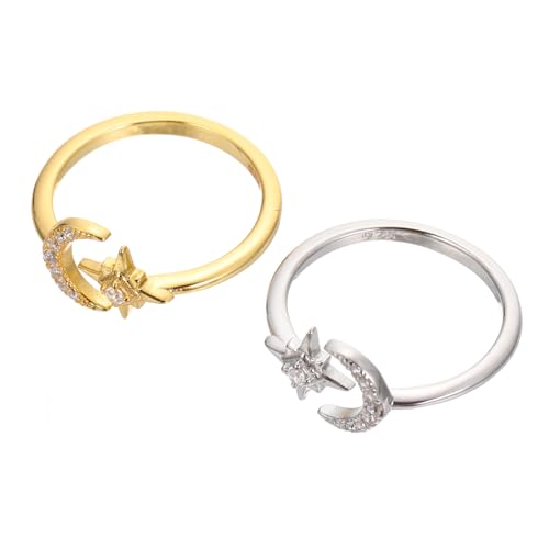 Bague femme ajustable ouverte étoile lune anneaux ouverts vintage élégants