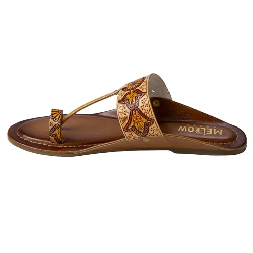 Image of Women's Leather Kolhapuri Chappals - Handmade Ethnic Flats Sandals with Durable TPR Non-Slip Sole