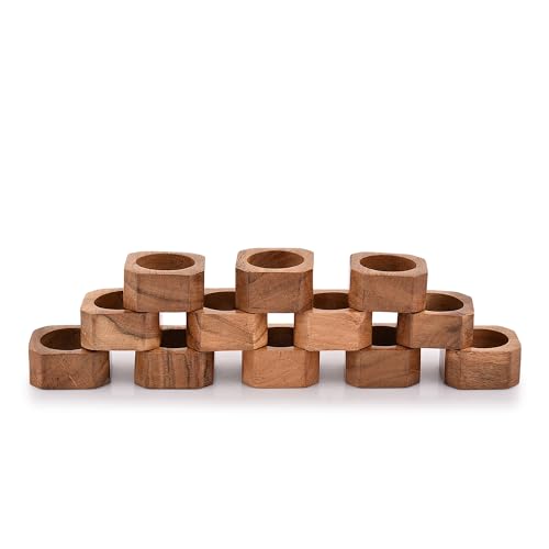 Indus Lifespace Serviettenring Akazienholz Serviettenringe klassisch für den täglichen Gebrauch, Thanksgiving, Weihnachten, festliches Party-Geschenk, Bauernhaus für Tischdekorationen (Set mit 12