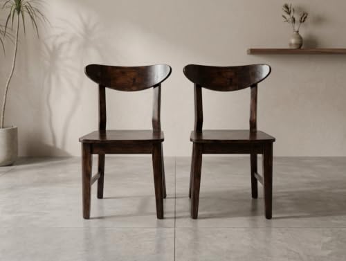 Image of Solid Sheesham Wood Dining Chair | Wooden Back Cut Dining Chair Set of 2 | Chairs for Dining Room | Study Room | Office | Finish Color - Walnut Finish |