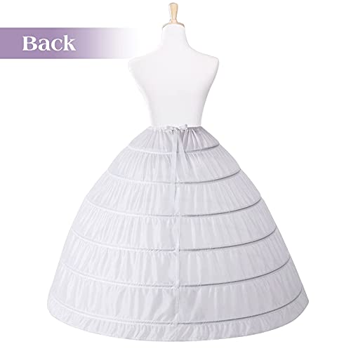 Womens Petticoat Underskirt 6 Hoop Skirt Floor Length Crinoline Petticoat for Ball Gown Wedding Dress Quinceanera (White - cream) Large4