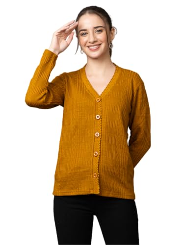 Image of Wear lusso Women's Woolen V-Neck Buttoned Full Sleeve Cardigan Self Design Soft Wool Fabric Winter Wear Pure Wool Sweater with Pockets Stylish Outdoor and Office Wear Girls