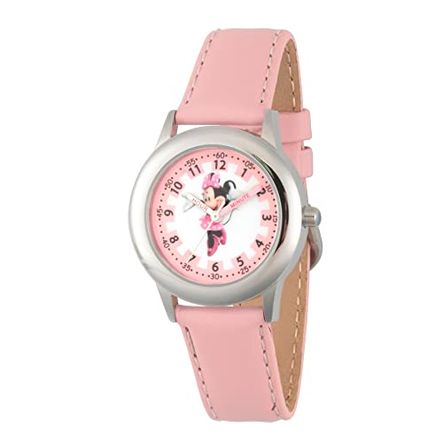 Disney Kids' W000038 Minnie Mouse Time Teacher Stainless Steel Watch With Pink Leather Band #TOP6