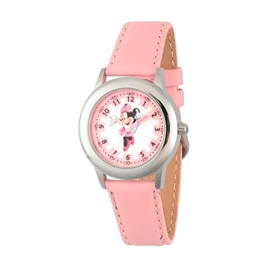 Disney Kids' W000038 Minnie Mouse Time Teacher Stainless Steel Watch with Pink Leather Band