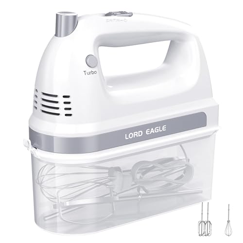 Lord Eagle Hand Mixer Electric 300W, 5 Speed handheld Mixer, 4 Stainless Steel Accessories for Baking Cake Egg Cream Food Beater, Turbo Boost/Self-Control Speed + Eject Button