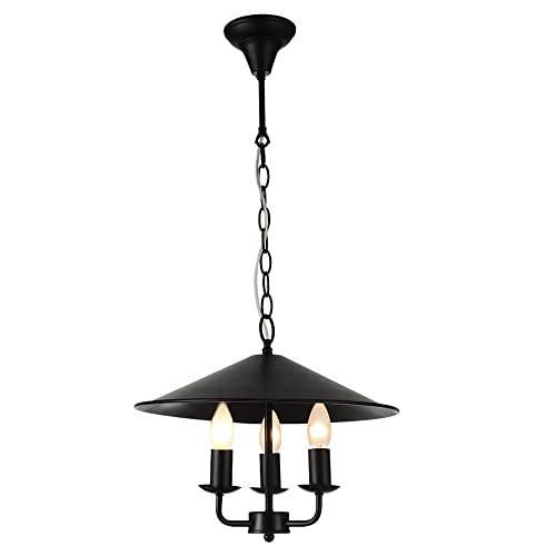 Chandelier noir américain E27 à 3 lampes en métal foncé pour plafond