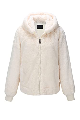 Bellivera Women Faux Fur Fleece Coat, Fall Clothes Winter The Fluffy Fuzzy Short Shearling Jacket With Hood 1712014 White Xl #TOP1