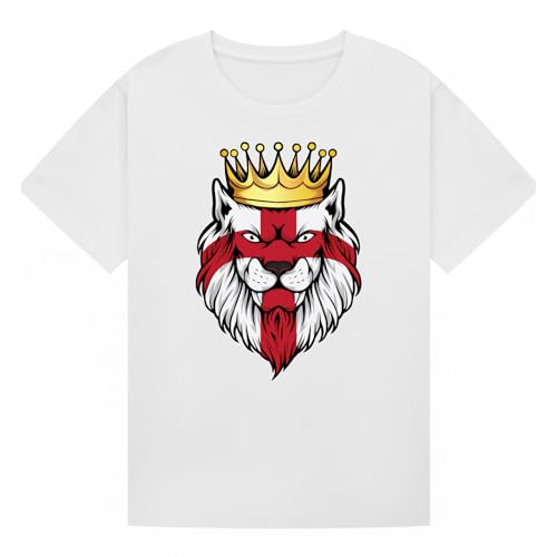 Image of English Lion Crown British Heritage Animals Football Boys Kids Graphic T-Shirt Novelty Retro Tee British Culture Heritage White 3-4Y