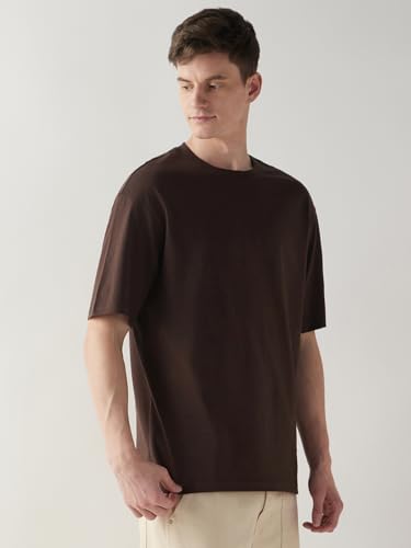 Image of Bewakoof Men's Solid Oversized Fit Half Sleeve Round Neck Cotton T-Shirt