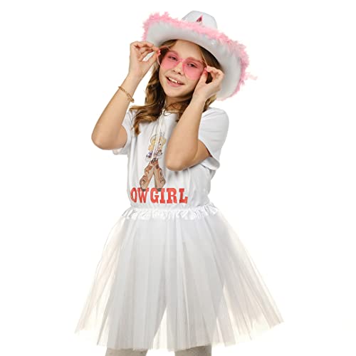 Funcredible White Cowgirl Hat With Heart Glasses - White Cowboy Hat With Pink Sequin Star - Halloween Cow Girl Costume Accessories - Fun Rodeo Party Hats And Goggles For Kids, Girls And Women #TOP5