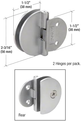 CRL Satin Chrome Half Round Light Duty Frameless Shower Door and Cabinet Hinge - Package