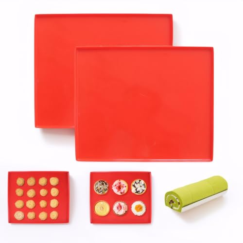 Generic Zenzmy Silicone Jelly Roll Pan for Baking,Swiss Roll Cake Mat,Bendable Baking Sheet,Cake Roller Baking Mat,Pumpkin Roll,Fruit Roll,Silicone Pans(Set of 2) (Red), 12.2''L*10.2''W, zc-240124