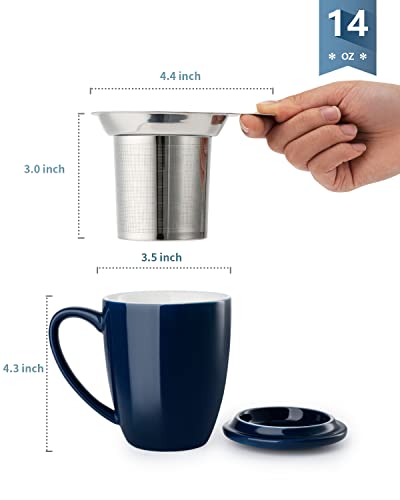 Sweese 15 Oz Porcelain Tea Mug With Infuser And Lid, Loose Leaf Tea Cup, Gifts For Tea Lover, Navy - 201.103 #TOP3