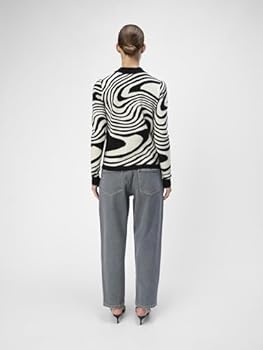 Object Dames Objray L/S Knit Pullover AOP Noos Gebreide Trui, Zwart/patroon: medium grijs melange zebra, S