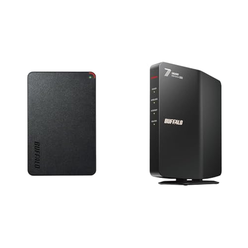 【セット買い】バッファロー BUFFALO ミニステーション USB3.1(Gen1)/USB3.0用ポータブルHDD 2TB HD-PCFS2.0U3-BBA + 【Amazon.co.jp限定】 WiFi ルーター 無線 LAN Wi-Fi 7 11b