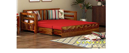 Image of Solid Sheesham Wood Sofa Set Cum Bed Furniture With Storage For Home And Office Living Room (Queen Size, Honey Finish) - Brown - 3 Seater