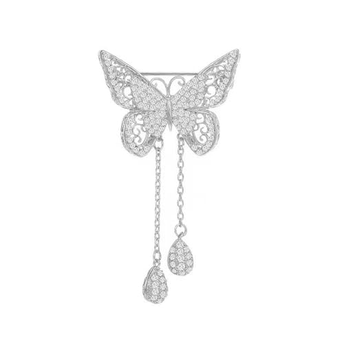 Image of Gold /Silver Butterfly Brooches for Women Rhinestone Tassel Butterfly Pin Brooch Dainty Crystal Lapel Pin Animal Insect CZ Brooch Lapel Pin for Coats Jackets Sweaters Accessories