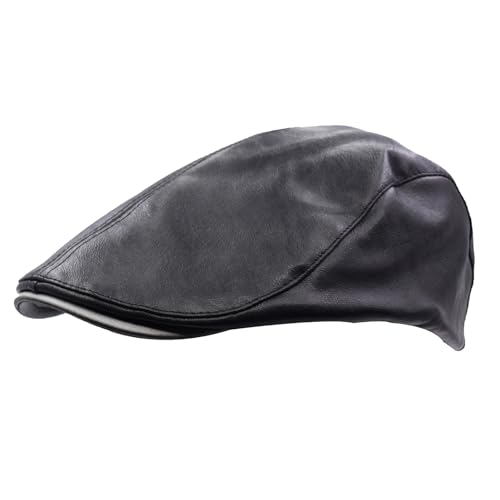 Yosang Leather Newsboy Hats for Men Irish Cabbie Ivy Gatsby Flat Driving Hat Black