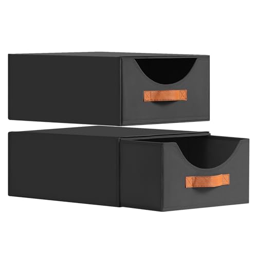 Homsorout Closet Organizers and Storage - Large Stackable Storage Bins with Drawer, Fabric Bins for Organization, Collapsible Drawer Organizer Clothes for Bedroom, Living Room, 2 Pack, Black