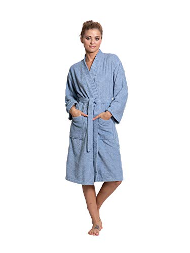 Image of Turkuoise Soft & Absorbent Towel Robe, 100% Cotton Turkish Terry Cloth Kimono Bathrobes for Women