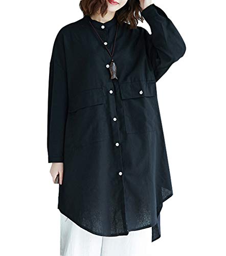 ellazhu Women Baggy Button Down Casual Blouse Dress with Pocket GA1320 Black