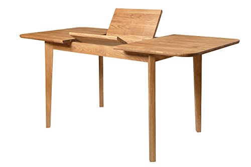 NORDICSTORY Table de salle à manger extensible France, bois massif de chêne, style nordique ou scandinave, design moderne pour salon, 4-8 personnes, 120-160 x 80 x 75 cm (chêne naturel)