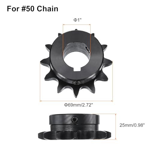 Image of uxcell #50 Chain Roller Sprocket B Type, 1 inch Bore 12 Tooth Single Strand Chain Sprocket, Carbon Steel, Keyway with Set Screws