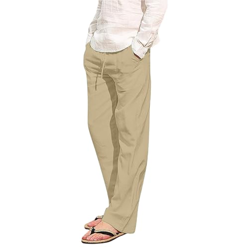Men's Casual Cotton Linen Pants Elastic Waist Loose Lightweight Jogger Pants Yoga Vacation Beach Trousers with Pockets2