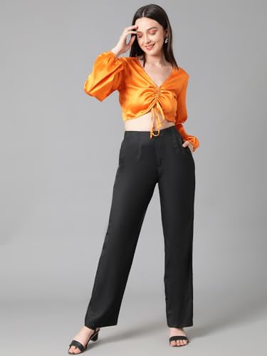Image of KOTTY Womens Satin Full Sleeves Solid Regular Fit Top