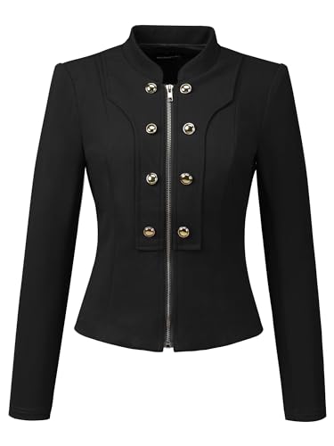 Allegra K Vintage Jacket for Women's Steampunk Button Decor Casual Zip Up Crop Jacket