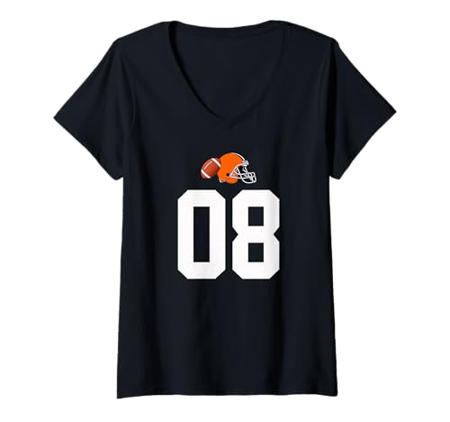 Damen American Football Helm Style Vintage Nummer 08 T-Shirt mit V-Ausschnitt