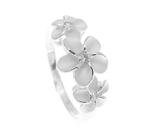 Arthur's Jewelry Sterling silver 925 3 Hawaiian plumeria flower ring clear cz size 3 to 104