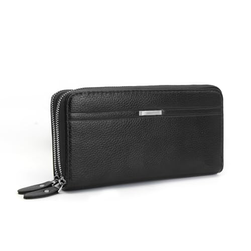 Mens Wallet, PU Leather Long Wallet for Men Multi Card Slots Large Capacity Credit Card Holder Wallet with Zipper (Black)