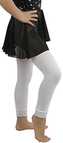 ToBeInStyle Girl\'s Girls Opaque Leggings With Lace Trim - White - M - Thumbnail 4