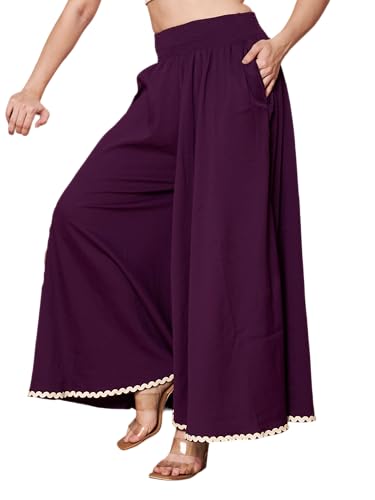 Image of KZULLY | Palazzo for Women | Solid & Printed | Stylish Wide-Leg | Comfortable Elastic Waist Bottomwear
