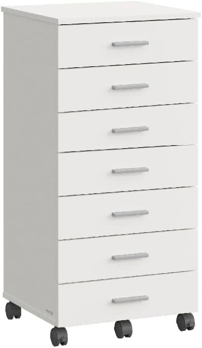 VASAGLE File Cabinet, Mobile Pedestal Filing Cabinet with Wheels, Printer Stand with 7 Drawers, Tool-Free Sliding Rails, for Study, Home Office, Cloud White UOFC085WB02