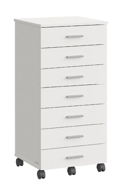 VASAGLE File Cabinet, Mobile Pedestal Filing Cabinet with Wheels, Printer Stand with 7 Drawers, Tool-Free Sliding Rails, for Study, Home Office, Cloud White UOFC085WB02
