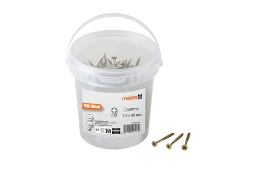 Meister Universalschrauben 4,0 x 40 mm - 500 Stück im Set - Senkkopf - PZ Pozidriv-Antrieb - Teilgewinde - Gelb verzinkt / Schrauben-Set / Schrauben-Eimer / 904050