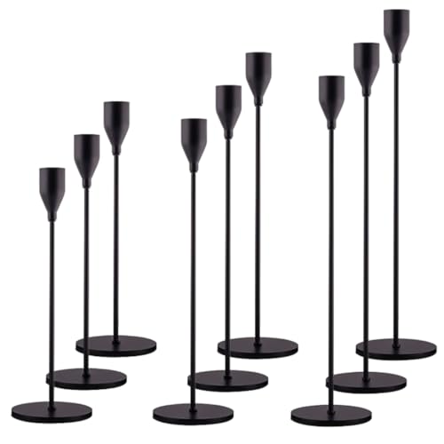 JumpSync Black Candlestick Holders 9Pcs - Metal Tall Candlesticks in 3 Heights for ¾ inches Taper Candle – Scratch Proof & Corrosion Proof - Ideal for Dining Table, Living Room, Décor & Parties