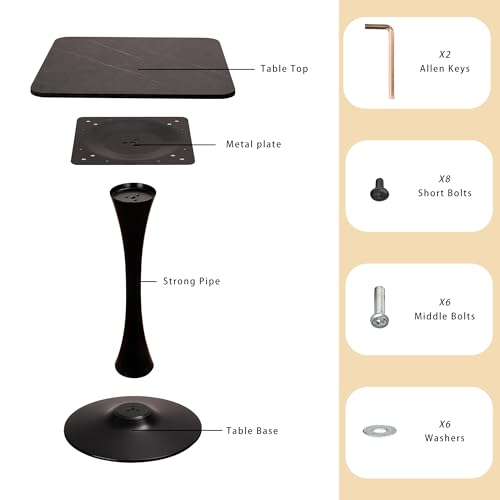 Image of Square Modern Dinning Table 30 inches for 2-4 Bistro Tulip Table with Faux Marble top,Easy Assemble,no Wobble,Stable Sturdy Metal Frame Diameter 30in*H28.74in