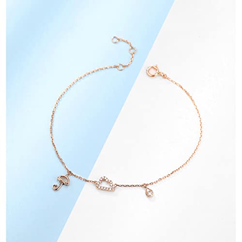 Knbob 18K Solid Rose Gold Bracelet, Diamond Statement Bracelet Charms Bracelet With Umbrella And Cloud Adjustable Length 19+2Cm #TOP2