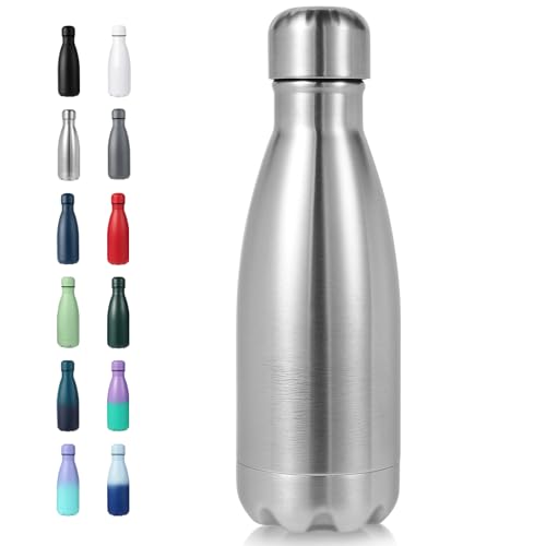 Volhoply 12oz Small Water Bottle Stainless Steel, BPA Free Insulated Water Bottles, Double Wall Cola Shape Flask, Keeps Cold 24 Hours and Hot 12 Hours for Kids Handbag (Silver,1)