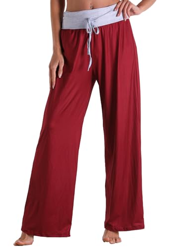 Image of Women Pajama Pants Comfy Lounge Wide Leg Casual Stretch Palazzo Drawstring Pj Bottoms Pants S-3XL