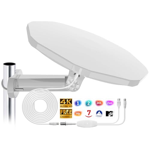 Antena TV Omnidireccional Exterior con Potente Amplificador, Protección Anti-UV, Compatible con 4K 1080P DTMB DVB-T2 DVB-T TDT, Adecuado para Autocaravanas, Furgonetas Camper, Yates