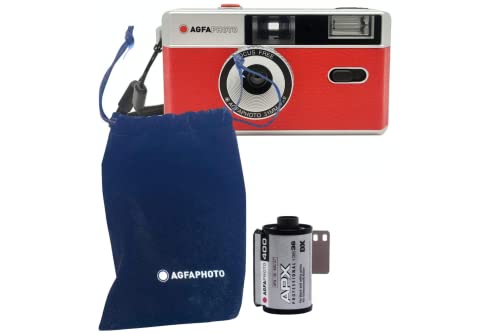 AgfaPhoto Appareil Photo Argentique 35mm Rouge avec Pellicule Noir et Blanc et Pile incluse