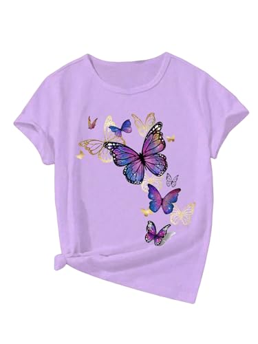 Floerns Girl's Butterfly Print Crew Neck T Shirt Short Sleeve Casual Cute Tee Top