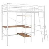 HEFZGDB Etagenbett mit Tischrahmen Weiß Metall 90x200 cm Jugendbett Bettgestell Bed Frame Einzelbett für Wohnbereich Schlafzimmer Herberge Gästezimmer