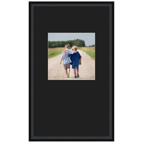 Amanti Art Picture Frame 13x22 Matted to 8x8 Photo Frame, Lucie Black Wood Framing for your Wedding Photos, Family Pictures, Diploma, Certificate, Kids Art Gift for Mom or Poster Wall Decor