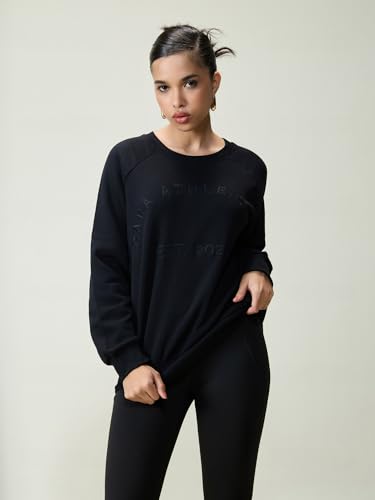 Image of CAVA Essential Sweatshirt for Women | Brushed Fleece, Round Neck, Full Sleeves, Ribbed Cuffs, Embroidery Detail | Cozy Loungewear & Travelwear